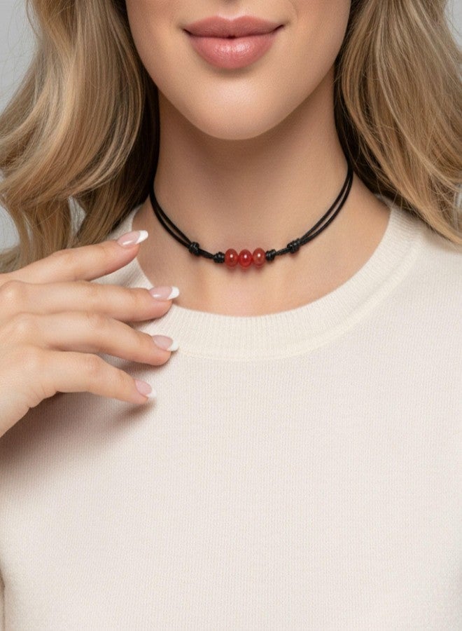 Luck Strings Carnelian Gemstone Choker Necklace - Adjustable Wax Nylon Cord Pendant for Men and Women, Beaded Spiritual Jewelry Gift for Yogi Grounding Energy - Image 2